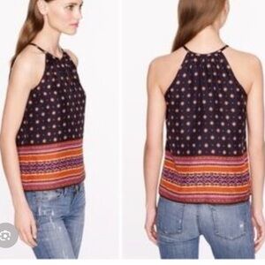 ✨ J.Crew Silk Geometric Boho Halter Top - Navy & Burnt Orange ✨
